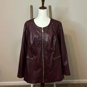 Catherines Black Label Faux Leather Jacket with Gold Details Size 1X (18/20W)
