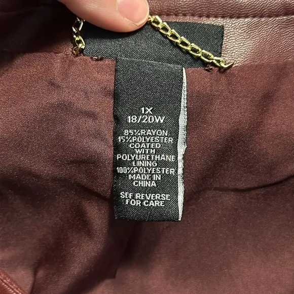 Catherines Black Label Faux Leather Jacket with Gold Details Size 1X (18/20W)