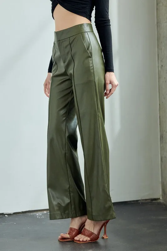 Center Leg Seam Pu Fabric Pants