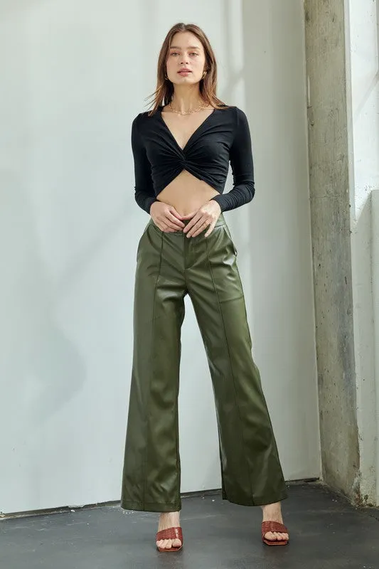 Center Leg Seam Pu Fabric Pants