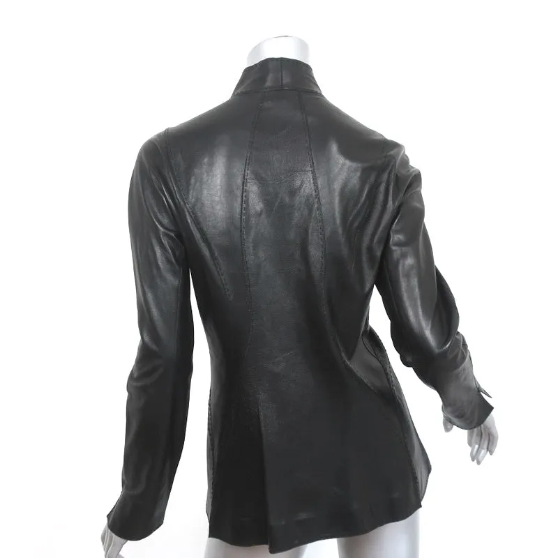 Chado Ralph Rucci Topstitched Leather Jacket Black Size 8