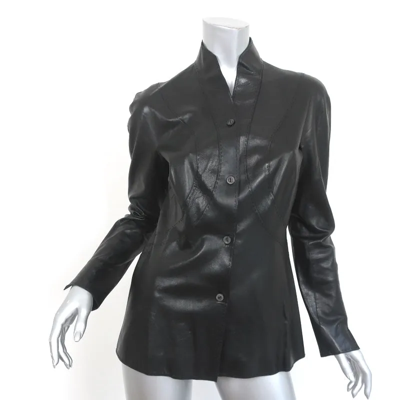 Chado Ralph Rucci Topstitched Leather Jacket Black Size 8