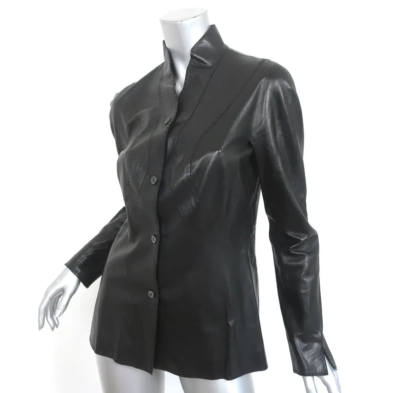 Chado Ralph Rucci Topstitched Leather Jacket Black Size 8