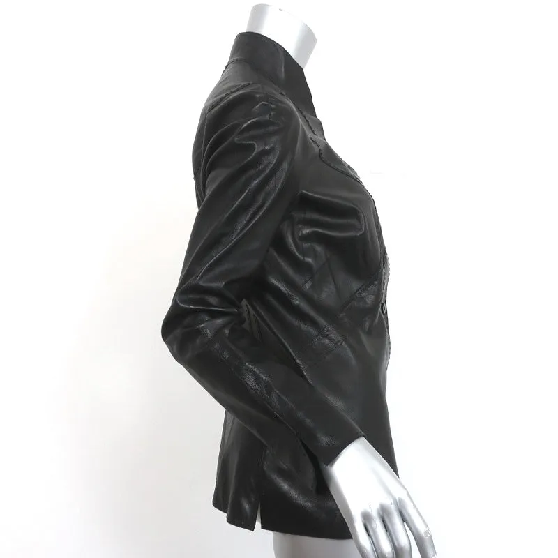 Chado Ralph Rucci Topstitched Leather Jacket Black Size 8