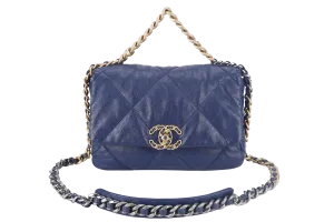 CHANEL C19 (2943xxxx) SMALL ELECTRIC BLUE CLAFSKIN MIX HARDWARE WITH DUST COVER, CARD AND BOX