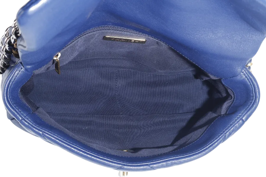 CHANEL C19 (2943xxxx) SMALL ELECTRIC BLUE CLAFSKIN MIX HARDWARE WITH DUST COVER, CARD AND BOX