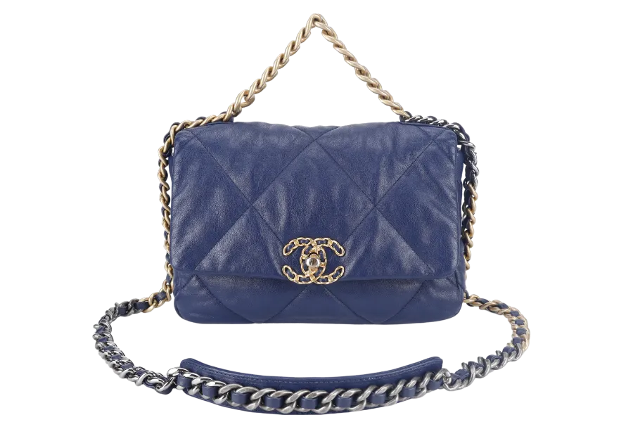 CHANEL C19 (2943xxxx) SMALL ELECTRIC BLUE CLAFSKIN MIX HARDWARE WITH DUST COVER, CARD AND BOX