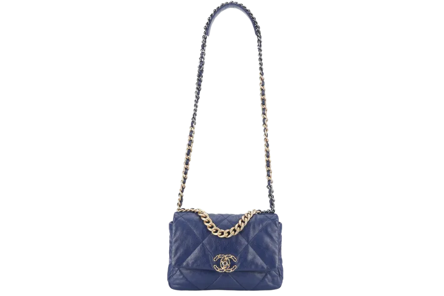 CHANEL C19 (2943xxxx) SMALL ELECTRIC BLUE CLAFSKIN MIX HARDWARE WITH DUST COVER, CARD AND BOX