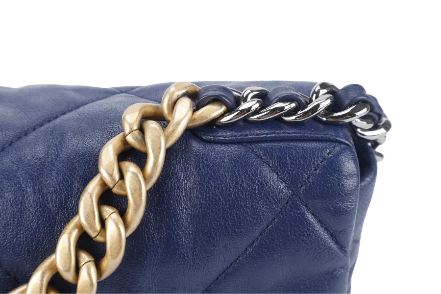 CHANEL C19 (2943xxxx) SMALL ELECTRIC BLUE CLAFSKIN MIX HARDWARE WITH DUST COVER, CARD AND BOX