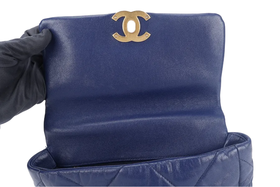 CHANEL C19 (2943xxxx) SMALL ELECTRIC BLUE CLAFSKIN MIX HARDWARE WITH DUST COVER, CARD AND BOX