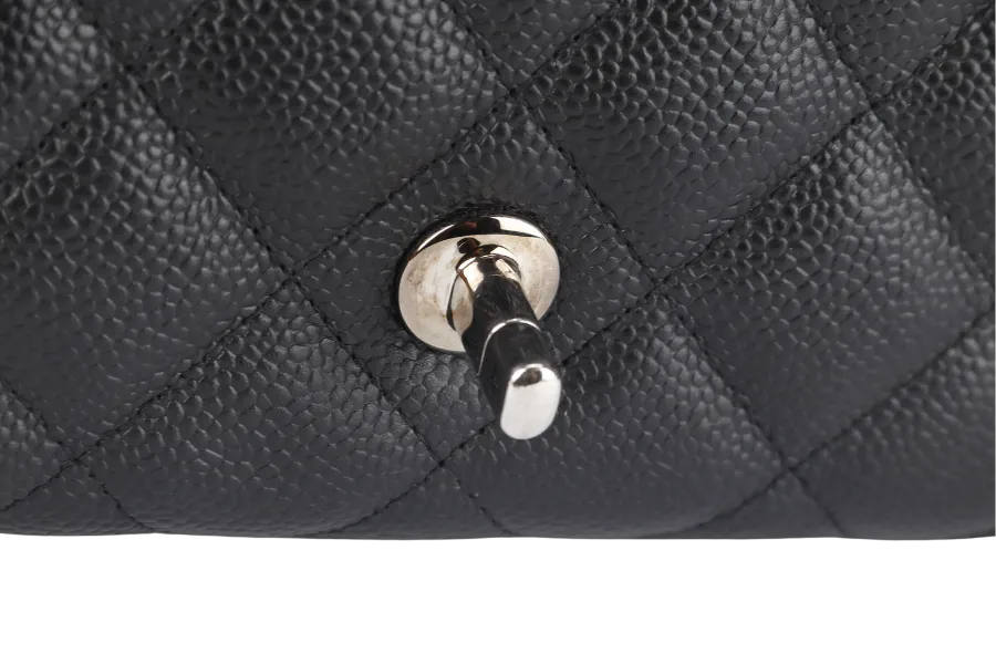 CHANEL CLASSIC FLAP JUMBO (1357xxxx) BLACK CAVIAR LEATHER SILVER HARDWARE WITH DUST COVER AND CARD