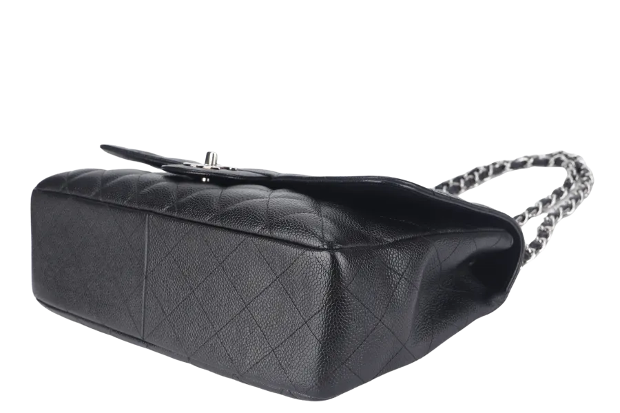 CHANEL CLASSIC FLAP JUMBO (1357xxxx) BLACK CAVIAR LEATHER SILVER HARDWARE WITH DUST COVER AND CARD