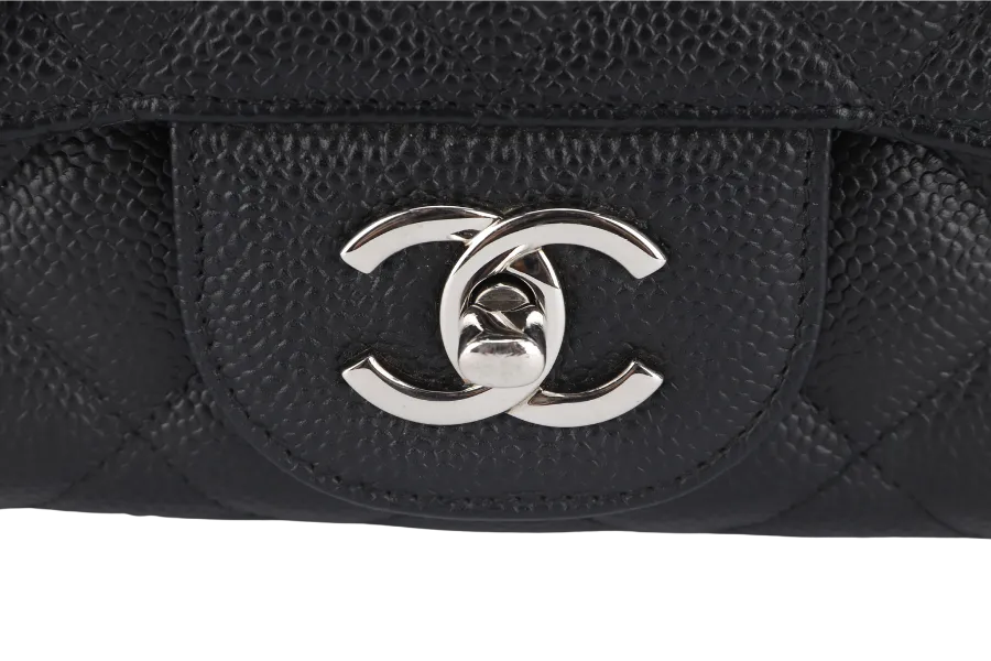 CHANEL CLASSIC FLAP JUMBO (1357xxxx) BLACK CAVIAR LEATHER SILVER HARDWARE WITH DUST COVER AND CARD