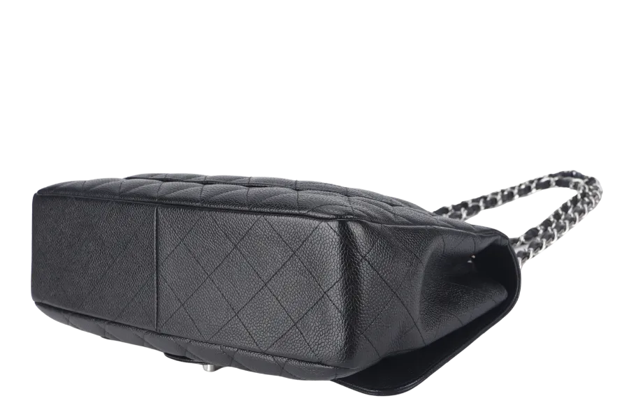 CHANEL CLASSIC FLAP JUMBO (1357xxxx) BLACK CAVIAR LEATHER SILVER HARDWARE WITH DUST COVER AND CARD