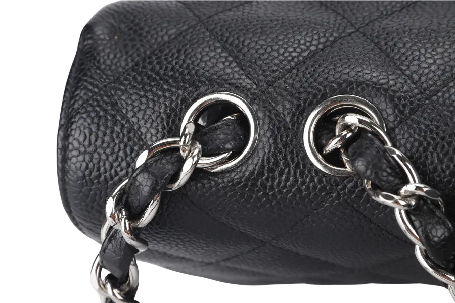 CHANEL CLASSIC FLAP JUMBO (1357xxxx) BLACK CAVIAR LEATHER SILVER HARDWARE WITH DUST COVER AND CARD