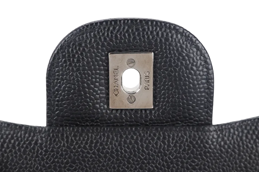 CHANEL CLASSIC FLAP JUMBO (1357xxxx) BLACK CAVIAR LEATHER SILVER HARDWARE WITH DUST COVER AND CARD