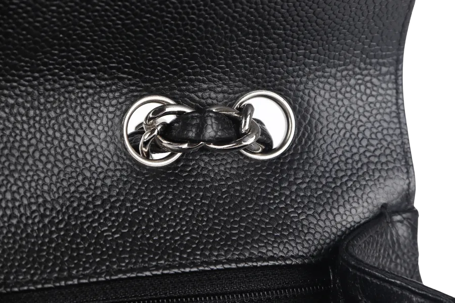 CHANEL CLASSIC FLAP JUMBO (1357xxxx) BLACK CAVIAR LEATHER SILVER HARDWARE WITH DUST COVER AND CARD