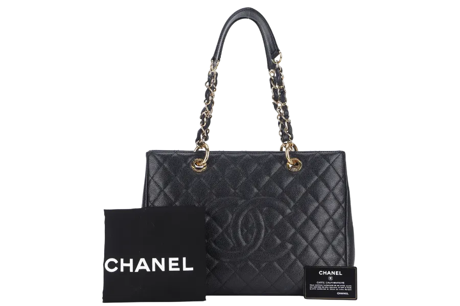 CHANEL GST (2039xxxx) BLACK CAVIAR LEATHER GOLD HARDWARE WITH DUST COVER AND CARD
