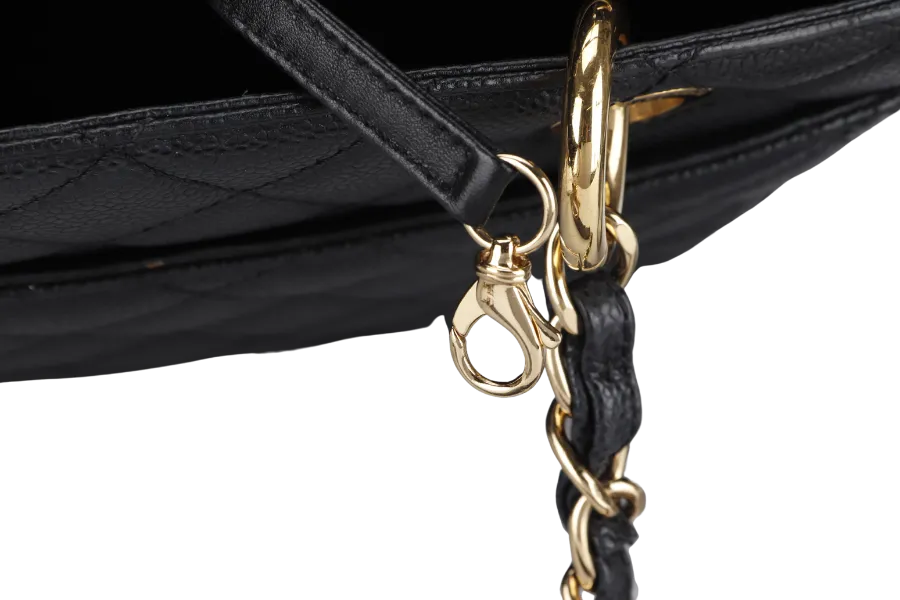 CHANEL GST (2039xxxx) BLACK CAVIAR LEATHER GOLD HARDWARE WITH DUST COVER AND CARD