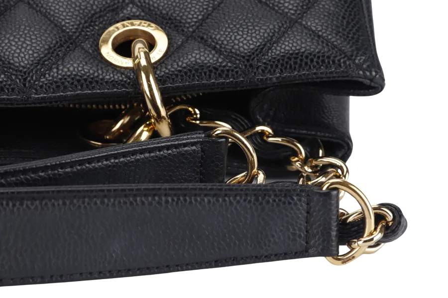 CHANEL GST (2039xxxx) BLACK CAVIAR LEATHER GOLD HARDWARE WITH DUST COVER AND CARD