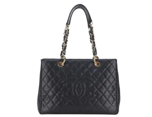 CHANEL GST (2039xxxx) BLACK CAVIAR LEATHER GOLD HARDWARE WITH DUST COVER AND CARD