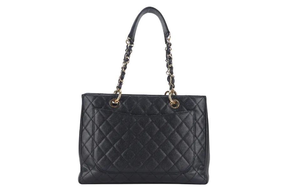 CHANEL GST (2039xxxx) BLACK CAVIAR LEATHER GOLD HARDWARE WITH DUST COVER AND CARD