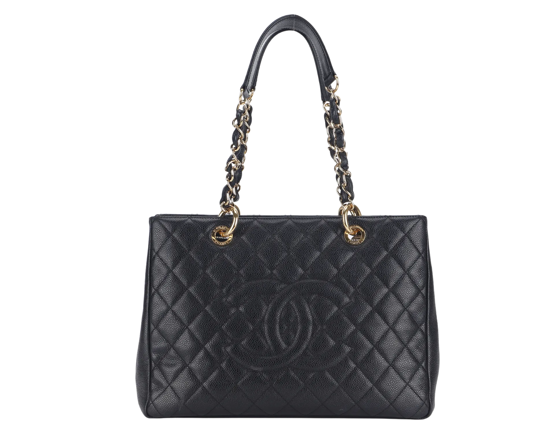 CHANEL GST (2039xxxx) BLACK CAVIAR LEATHER GOLD HARDWARE WITH DUST COVER AND CARD