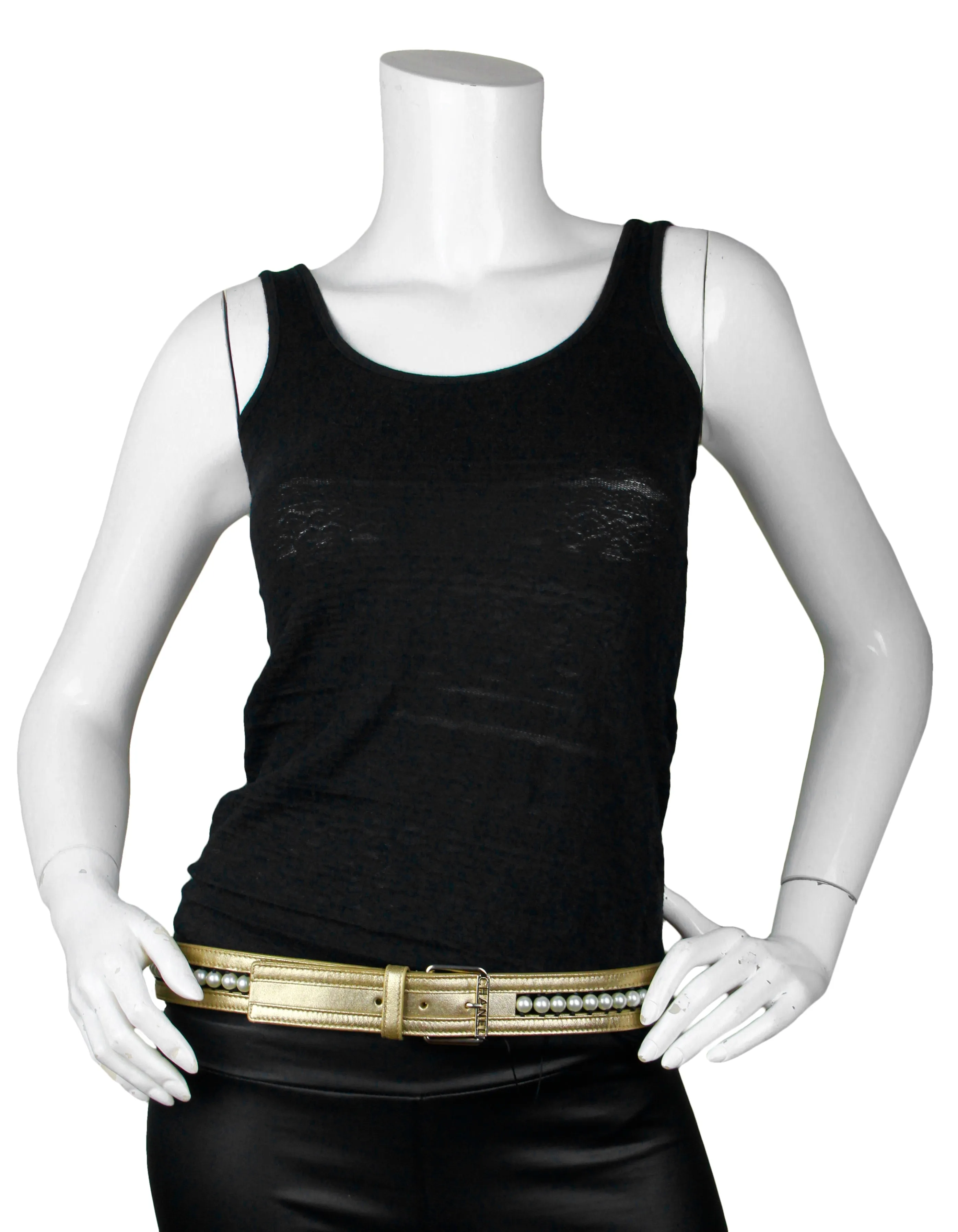 Chanel NWT Gold Leather & Grosgrain Pearl Belt sz 90
