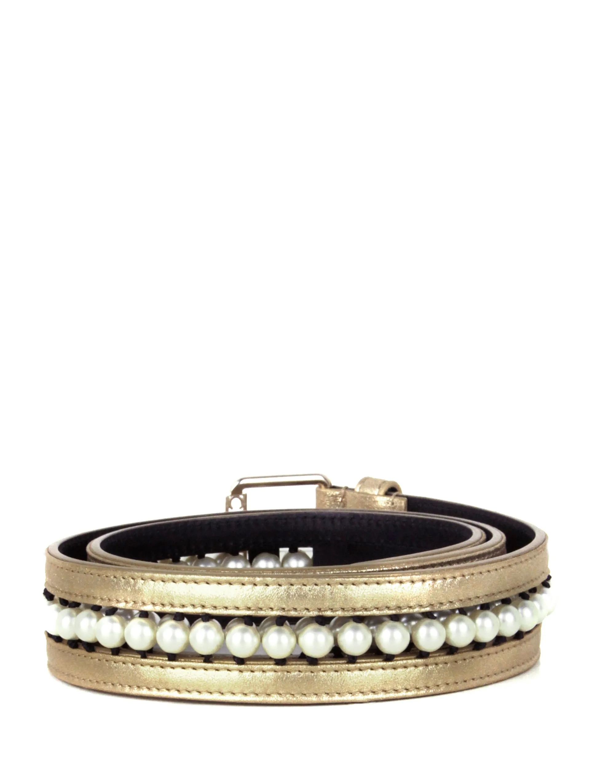 Chanel NWT Gold Leather & Grosgrain Pearl Belt sz 90