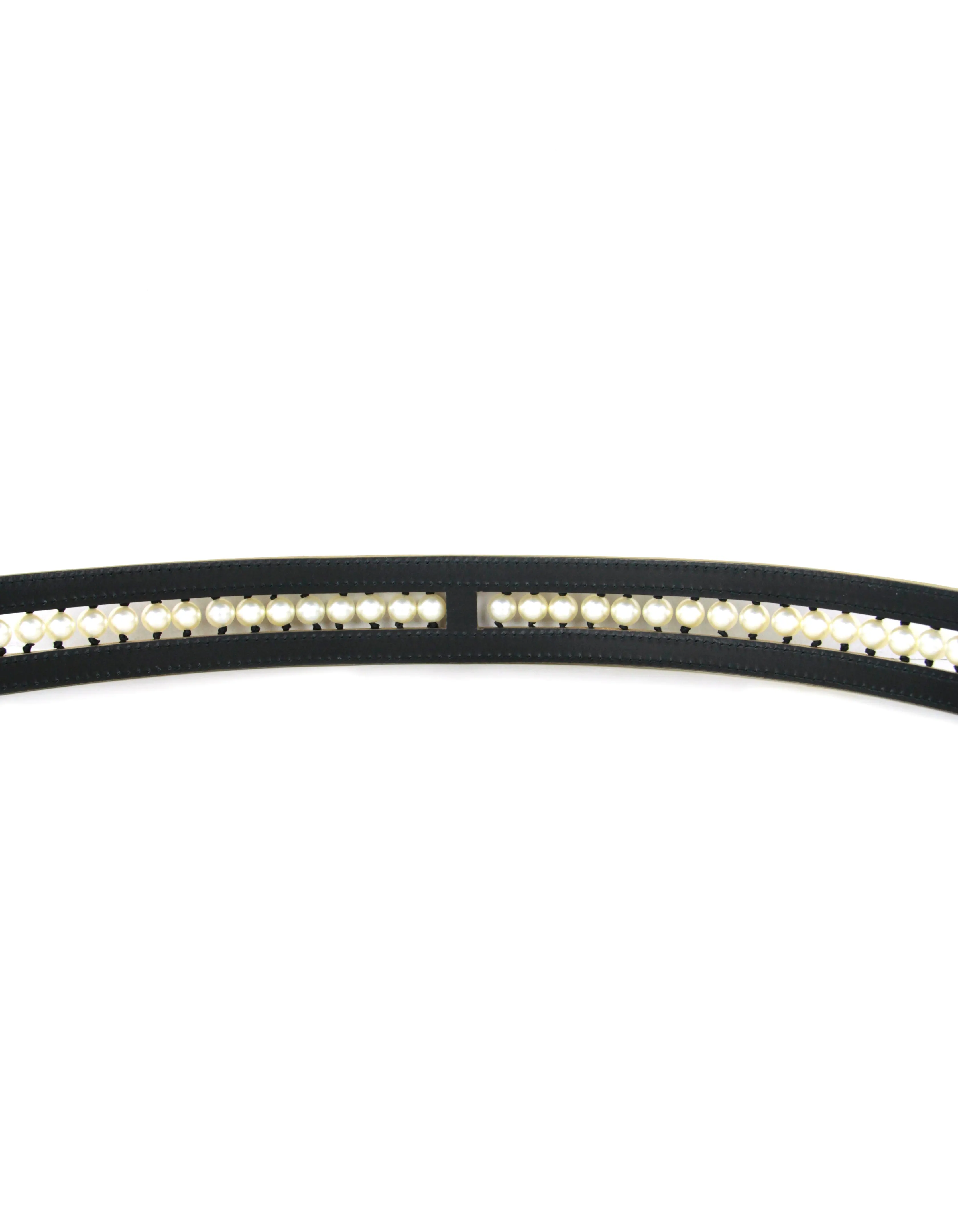 Chanel NWT Gold Leather & Grosgrain Pearl Belt sz 90