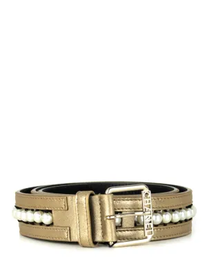 Chanel NWT Gold Leather & Grosgrain Pearl Belt sz 90
