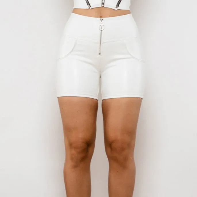 Cheeky White High Waist Faux Leather Butt Lift Shorts