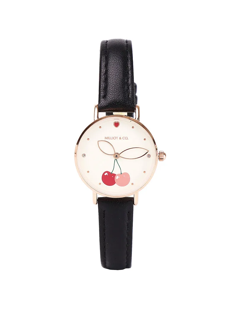 Chloe Rose Gold Leather Analog Watch with Bangle Set (Black)