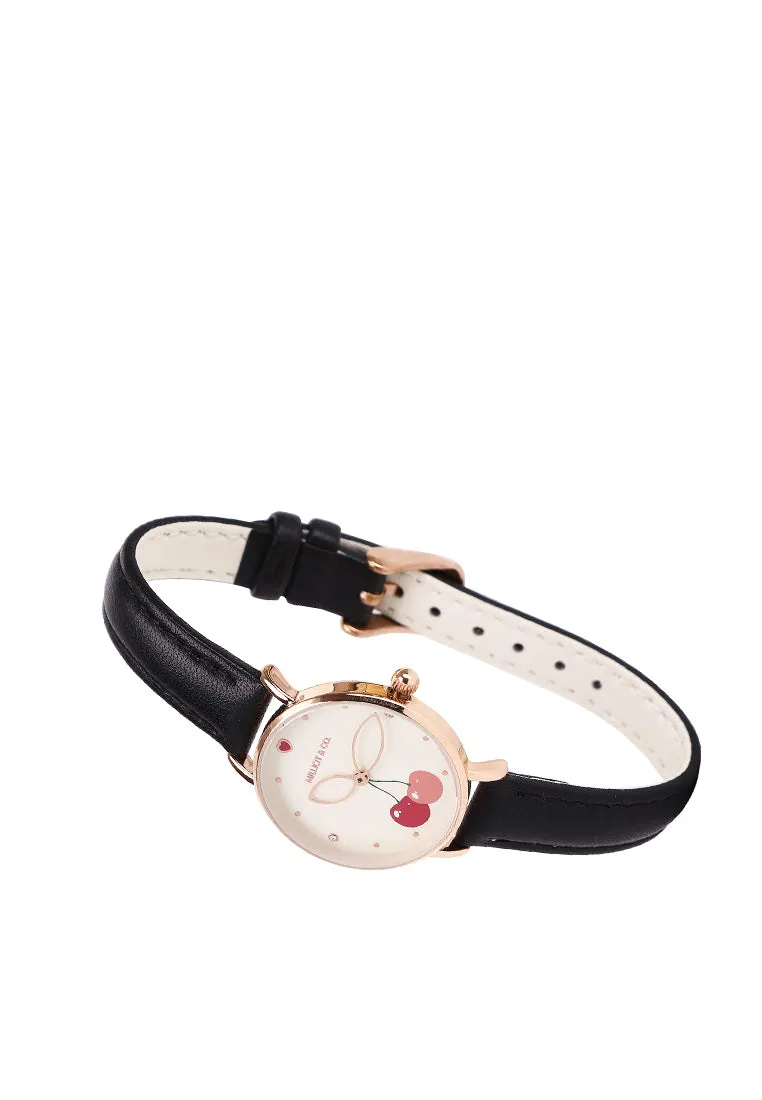 Chloe Rose Gold Leather Analog Watch with Bangle Set (Black)