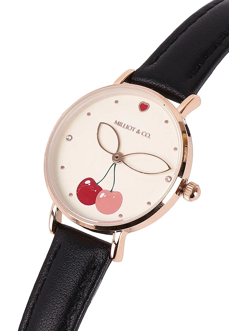 Chloe Rose Gold Leather Analog Watch with Bangle Set (Black)