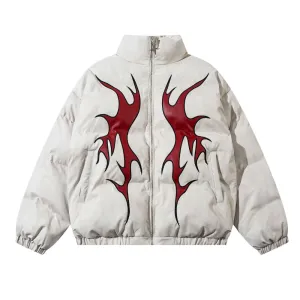 Circle Flame Embroidery PU Leather Coat