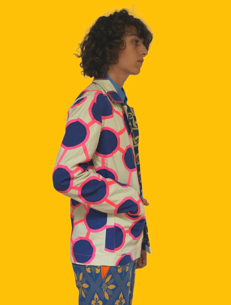 Circle Printed and Embroidered Jacket.