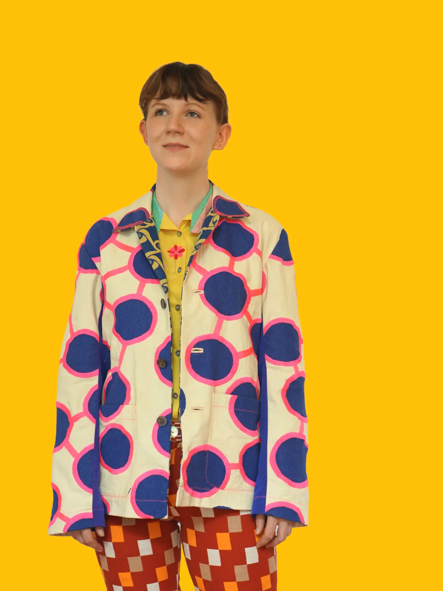 Circle Printed and Embroidered Jacket.