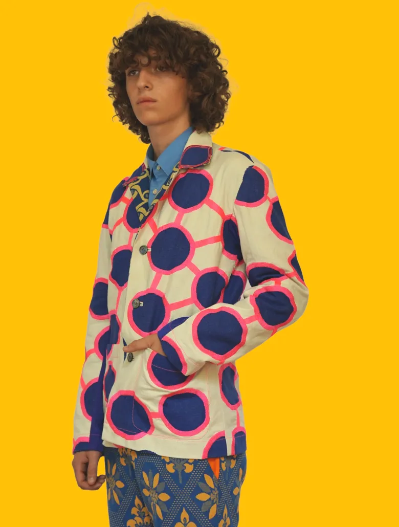 Circle Printed and Embroidered Jacket.
