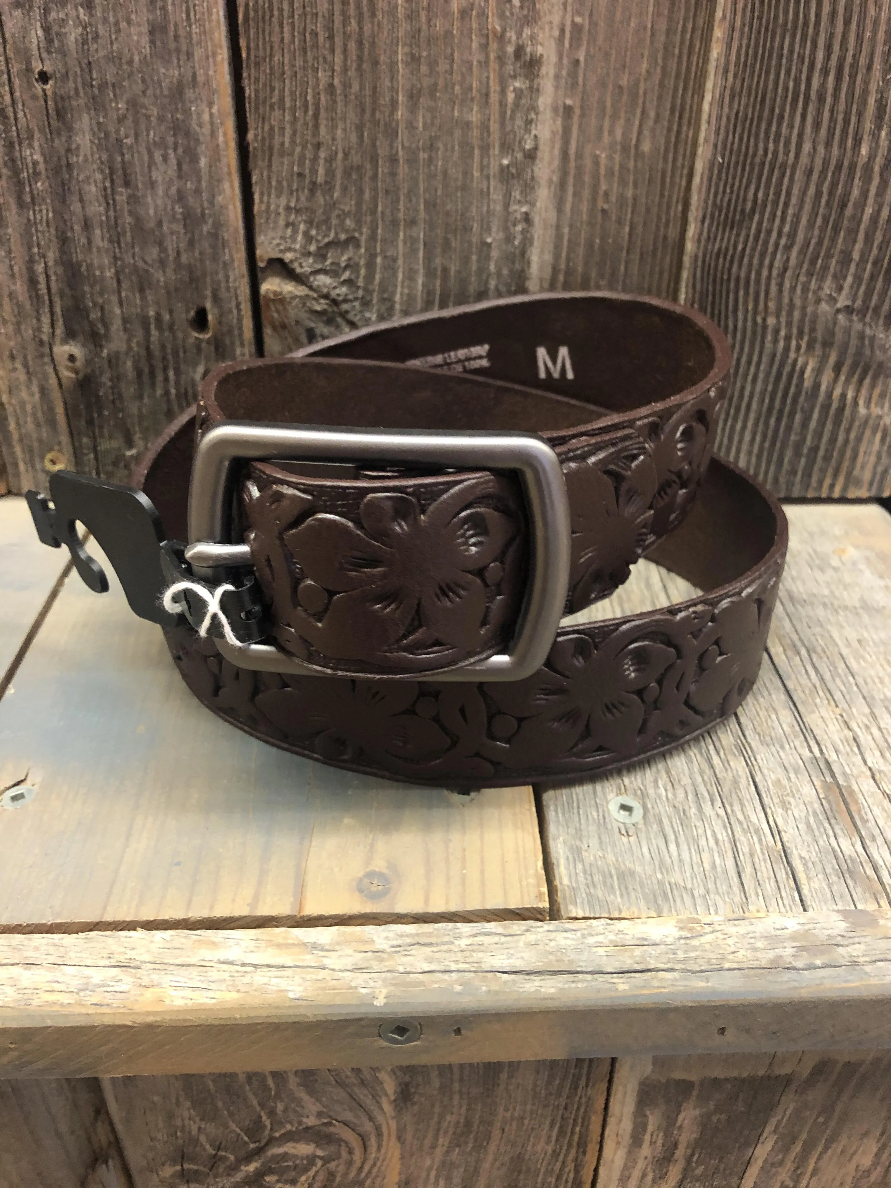 CL9025-32 M-Brown Belt Leather Embossed Floral "La Bella"
