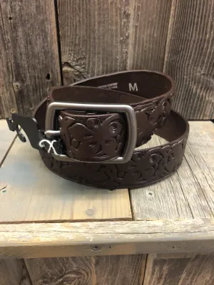 CL9025-32 M-Brown Belt Leather Embossed Floral "La Bella"