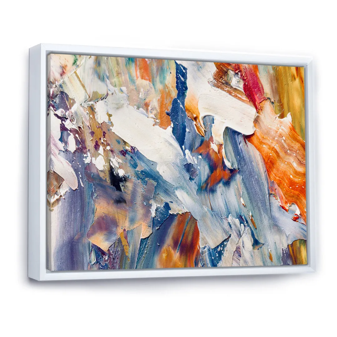 Colorful Abstract Painting Strokes XII - Print on Canvas Wrought Studio™ Size: 16" H x 32" W x 1" D Format: White Floater Framed