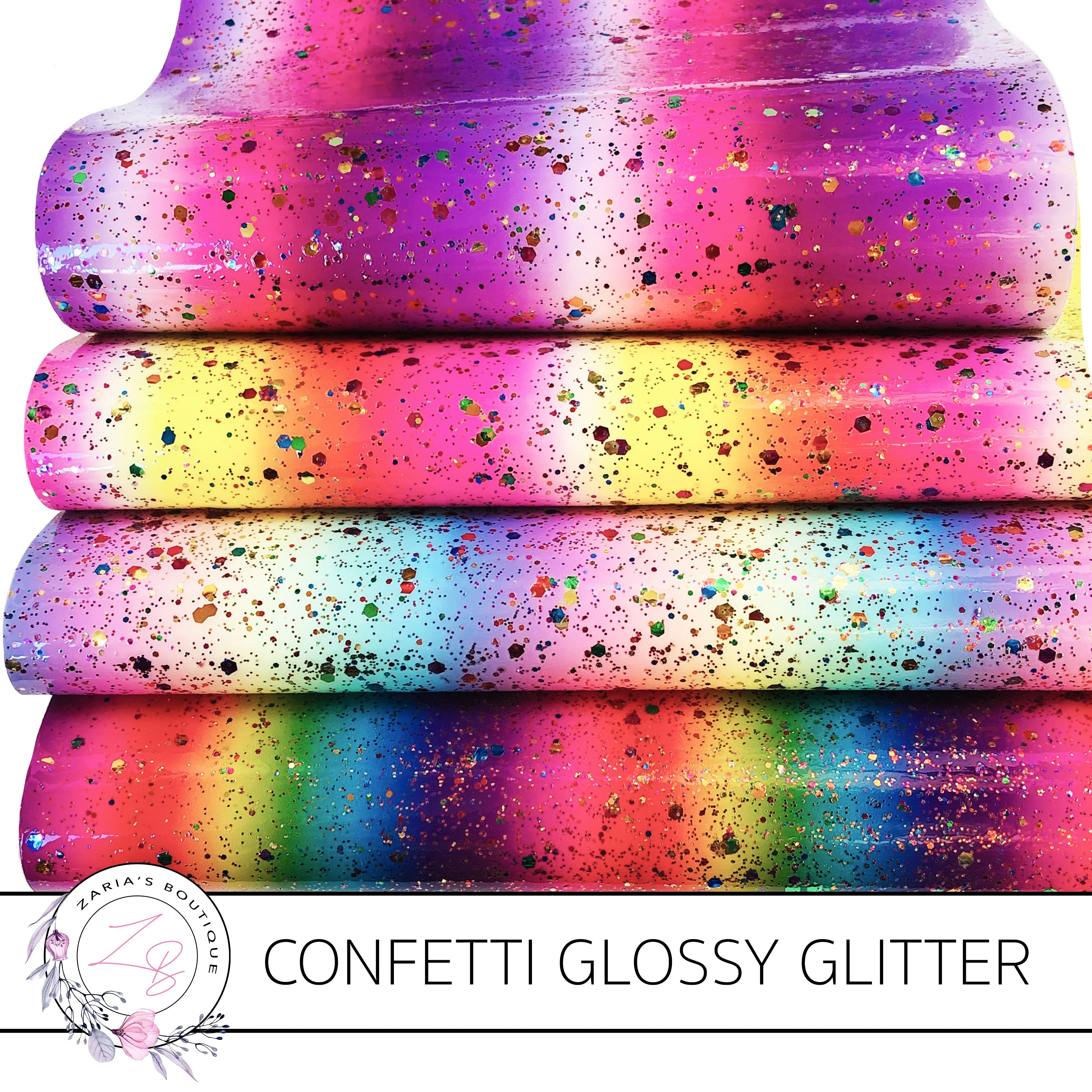 Confetti Glossy Glitter ~ Multi-Colour Rainbow Stripes ~ 4 Colours