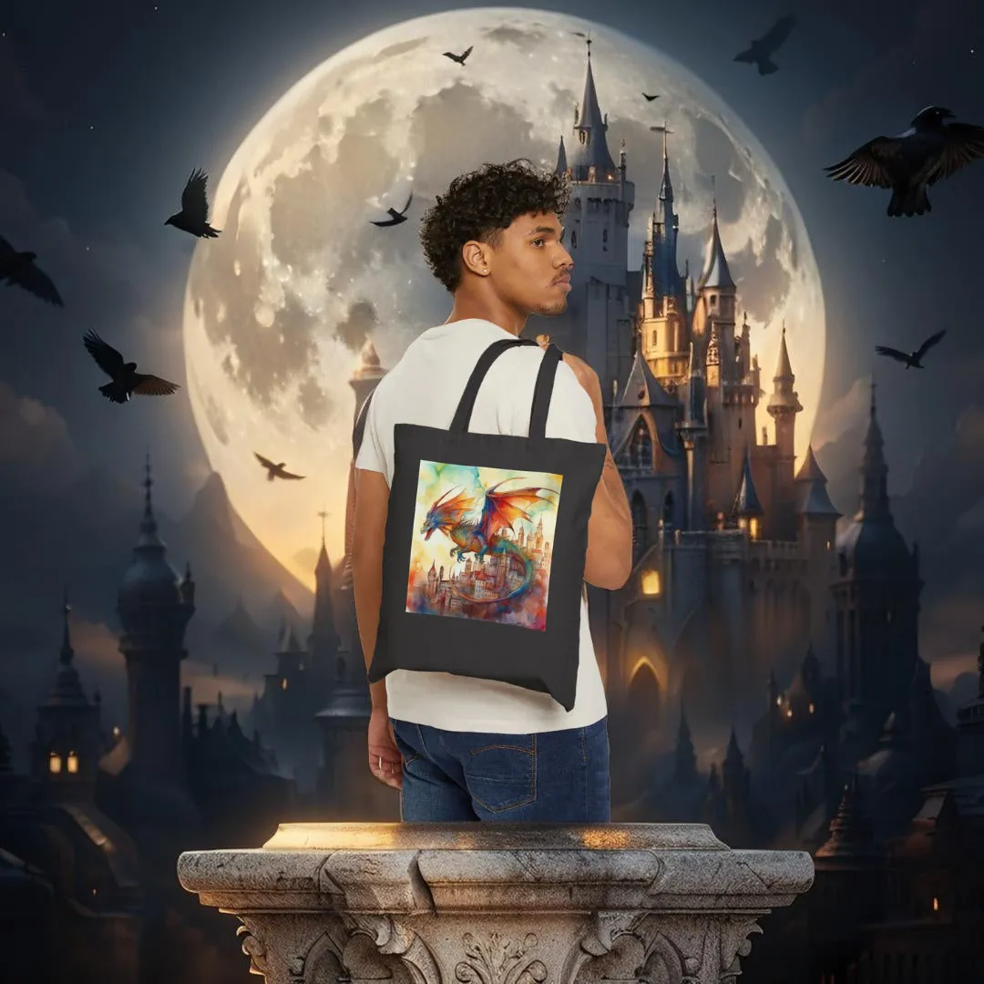 Cotton Canvas Tote Bag - Dragon Over City