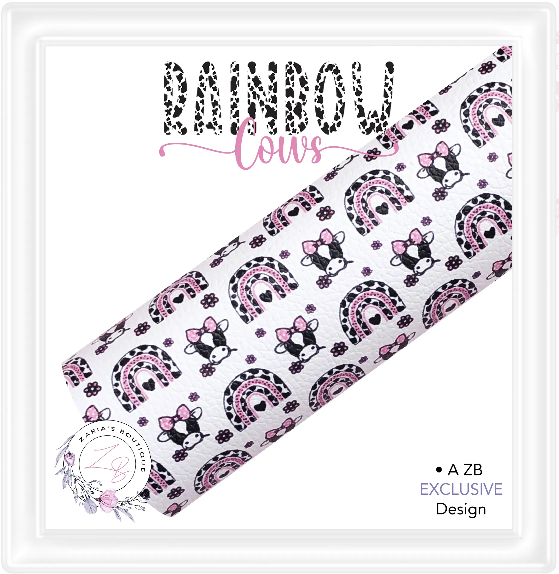 ⋅ Cowhide ⋅ Pink & White Custom Premium Vegan Faux Leather