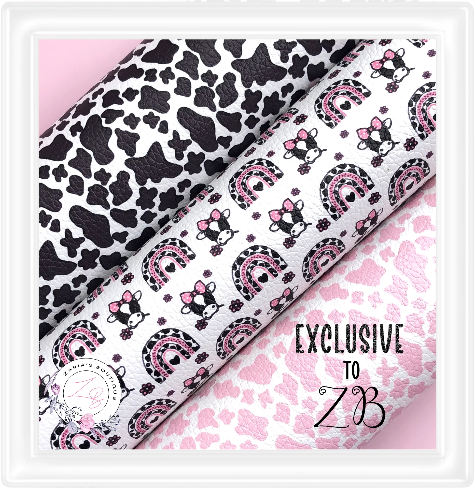 ⋅ Cowhide ⋅ Pink & White Custom Premium Vegan Faux Leather