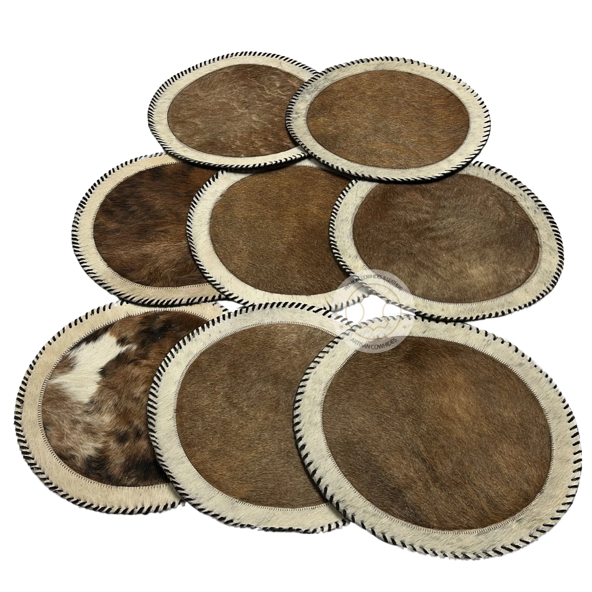 Cowhide Placemats - 16 inches diameter - Set of two, four, six or 8 mats