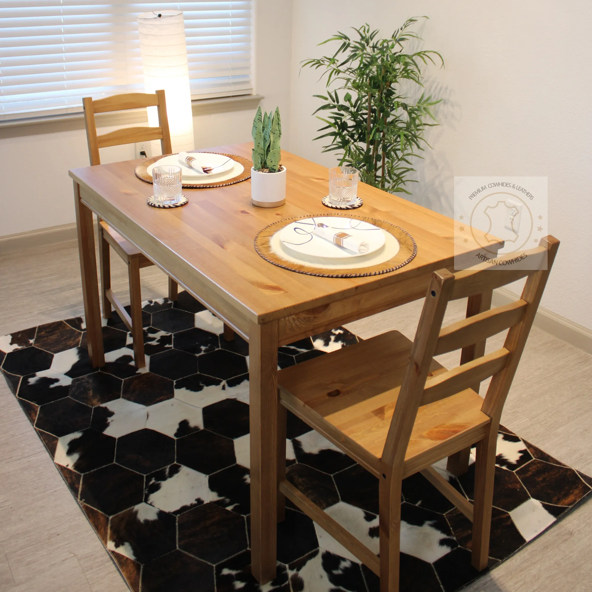 Cowhide Placemats - 16 inches diameter - Set of two, four, six or 8 mats