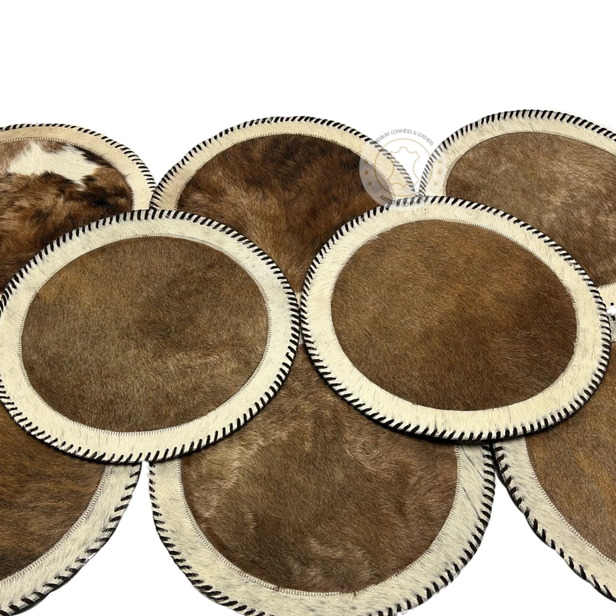 Cowhide Placemats - 16 inches diameter - Set of two, four, six or 8 mats