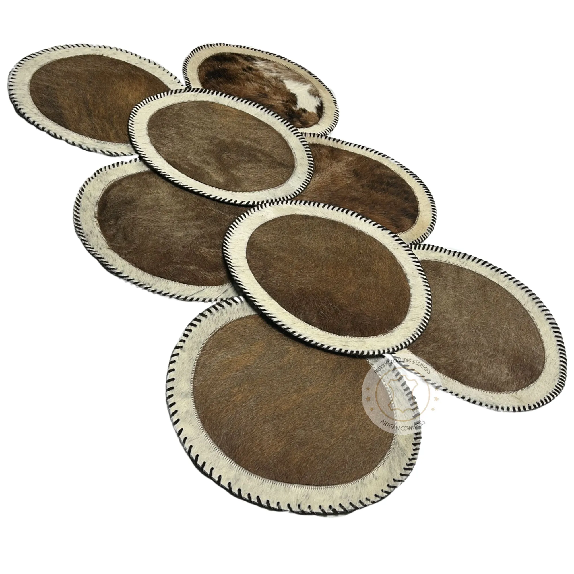 Cowhide Placemats - 16 inches diameter - Set of two, four, six or 8 mats